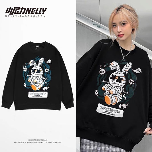 ins heavy round neck sweatshirt men's trendy brand tops spring and autumn hip-hop couple jackets winter plus velvet thickening bottom ingredient