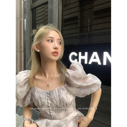 MLS shirt 2024 new style women's light mature French niche western style age-reducing fairy organza puff sleeve top for women