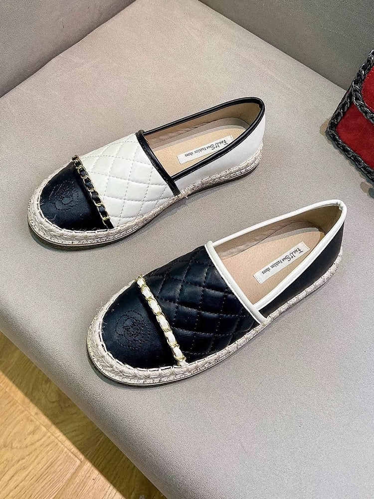 Uncle MJ straw woven round toe fisherman shoes women's new splicing fashion all-match thick bottom comfortable casual loafers