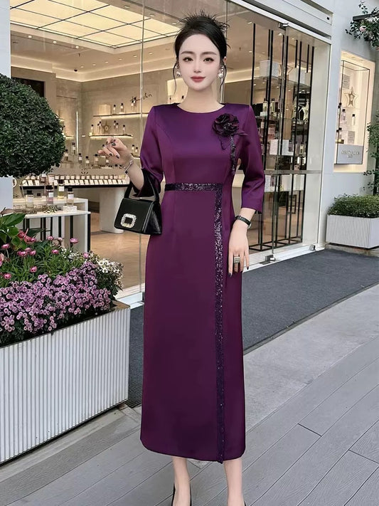 European and American French women's heavy sequin embroidery elegant wedding wedding banquet dress spring autumn winter dress long skirt
