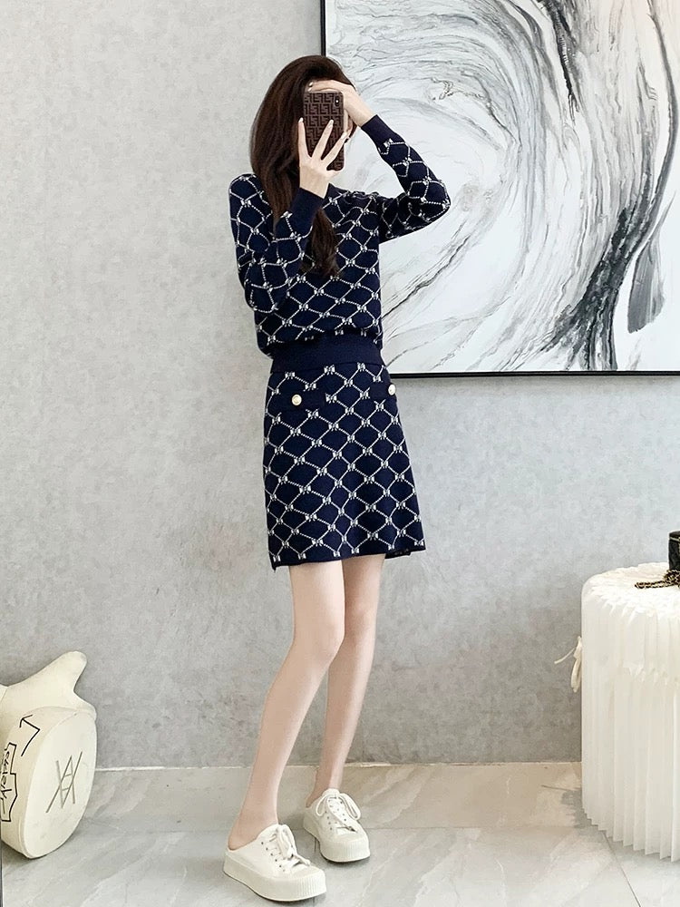 2023 Autumn and Winter New French Style Knitted Fashion Suit Skirt Women's Slim Fit Two-piece Skirt