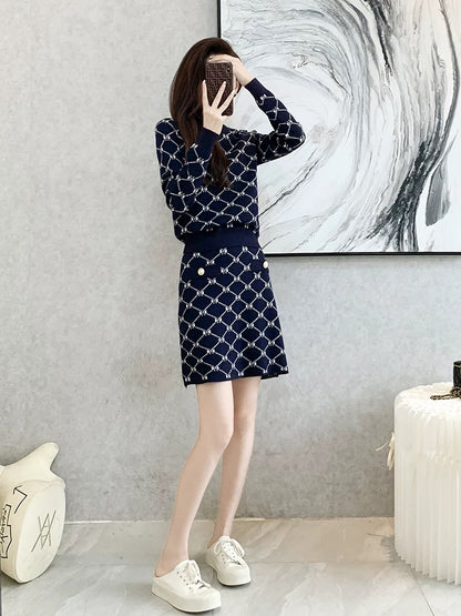 2023 Autumn and Winter New French Style Knitted Fashion Suit Skirt Women's Slim Fit Two-piece Skirt
