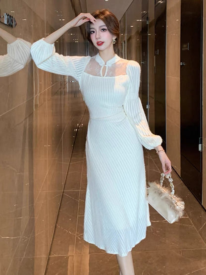 Autumn and winter gentle new Chinese style lantern sleeves improved cheongsam dress retro high-end temperament skirt sexy inner wear