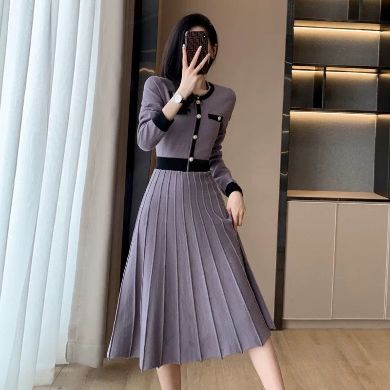 French socialite small fragrant style large hem knitted dress 2022 autumn and winter new high-waisted A-line over-the-knee temperament long skirt