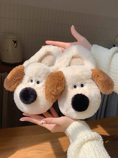 Thin Strips Head Dog Cotton Slippers Couple Winter Men and Women Cute Ins Warm Plush Confinement Shoes Home Cotton Shoes