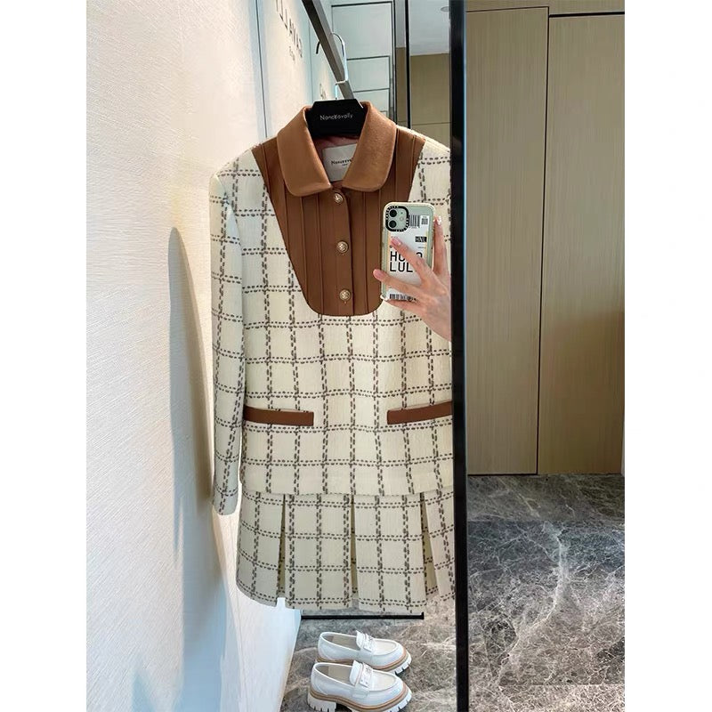 Light luxury and high-end white plaid suit suit casual fashion small fragrance cold style women's dress early autumn