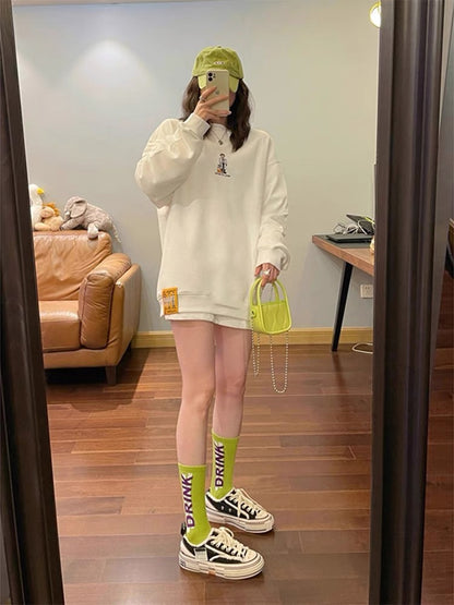 College style gentle beige sweatshirt women's 2023 autumn loose slimming mid-length velvet thickened top