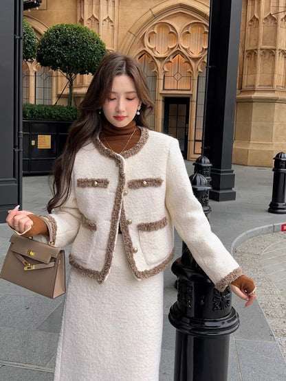 Zhang Xinzi [Miss Windsor] Western-style white duck down woolen small fragrance suit for women winter new two-piece set