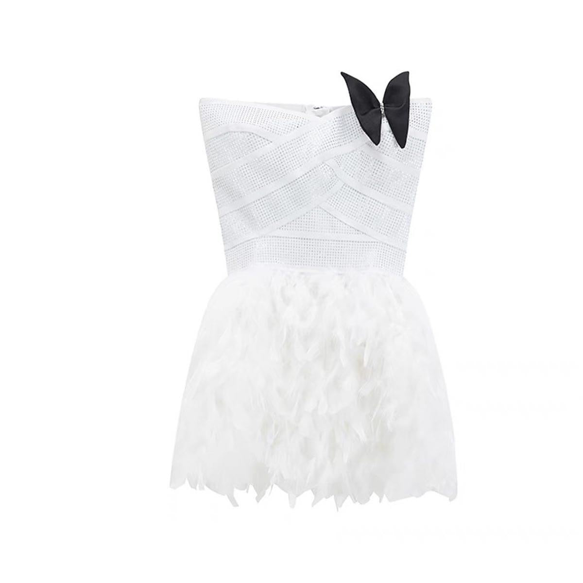 Sexy tube top dress female summer celebrity white birthday dress skirt temperament slim waist furry skirt