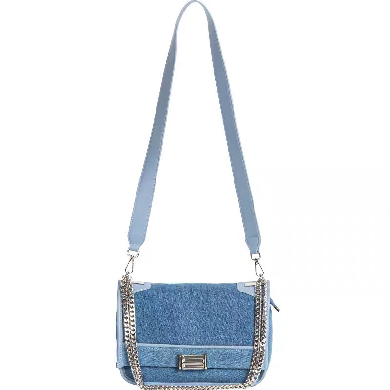 Denim Messenger Bag Ladies Bag Large Capacity Canvas 2023 New Fashion Versatile Casual High Sense Chain Underarm Bag