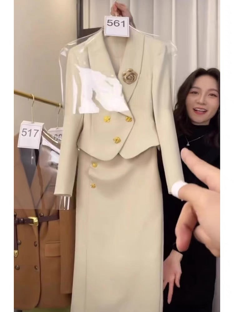 2023 new autumn style small fragrance suit for women high-end small dress Korean drama professional suit skirt two-piece set