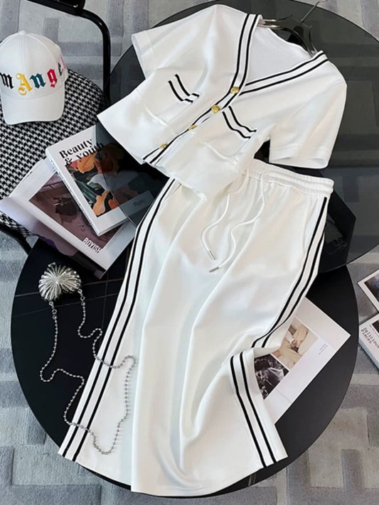 European and Korean casual fashion skirt suit for women summer 2023 new style V-neck slim and fragrant sports skirt