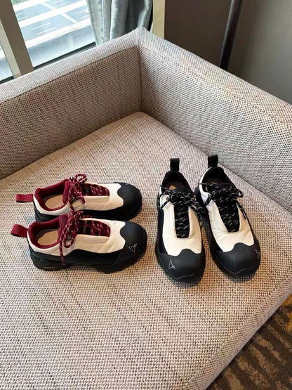 Casual shoes women's trendy cool 2023 new spring all-match fashion leather color matching lace-up thick-soled mountaineering daddy shoes