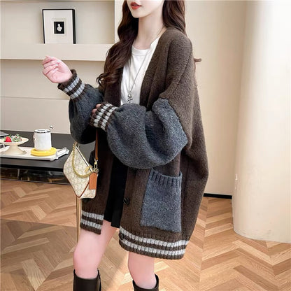 Loose and lazy style knitted sweater cardigan for women 2023 new autumn fashionable and versatile Korean style knitted jacket (S0613)
