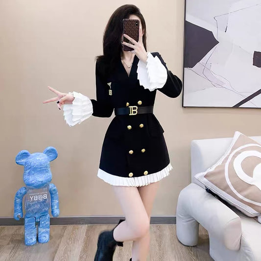 Autumn clothing 2023 new women's clothing high-end small drape dress women's autumn long-sleeved suit skirt