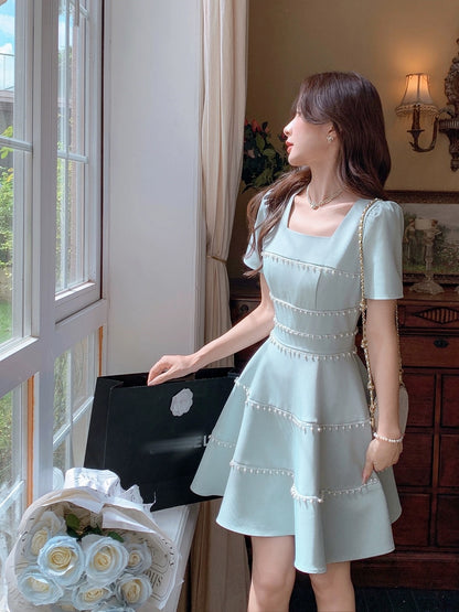 Zhang Xinzi [Romantic] French high-end niche square collar dress for women in summer new style for petite girls