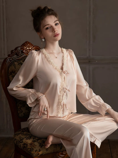 Forced to sell pajamas, silk pajamas for women, French high-end home clothes, mulberry silk long-sleeved trousers suit that can be worn outside