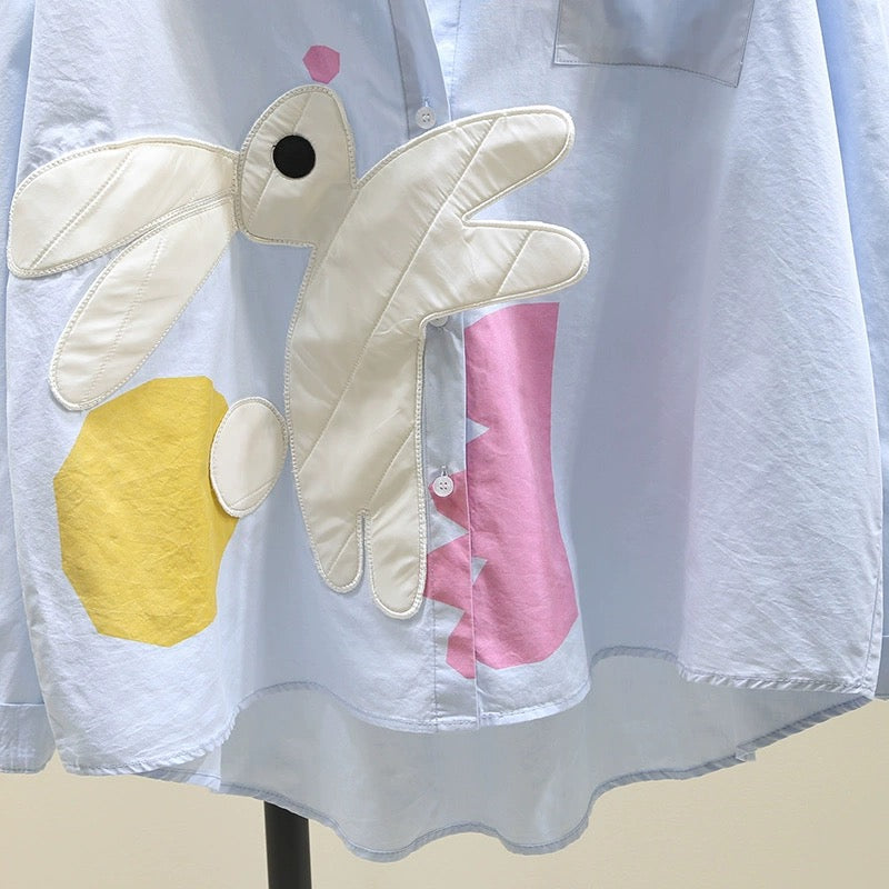 Artistic style small fresh blue shirt female 2024 spring new design sense loose casual shirt chic top