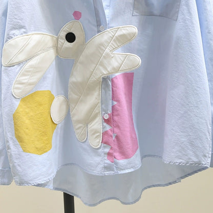 Artistic style small fresh blue shirt female 2024 spring new design sense loose casual shirt chic top