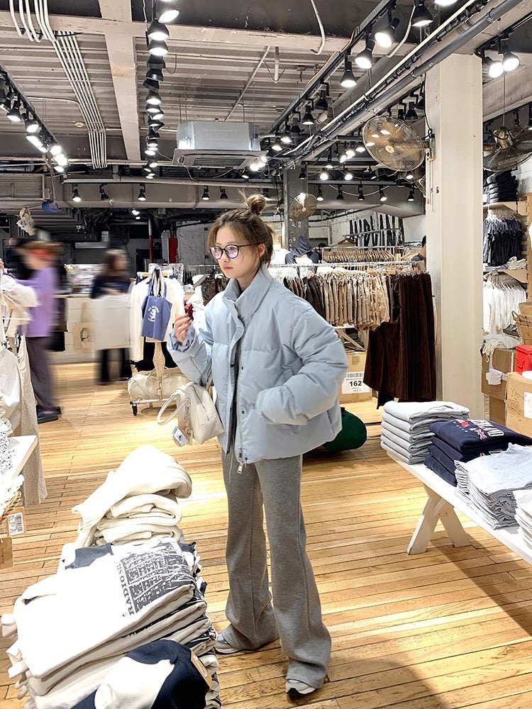 Wu 77 small thickened stand-up collar down short coat for women winter style versatile drawstring loose warm bread coat