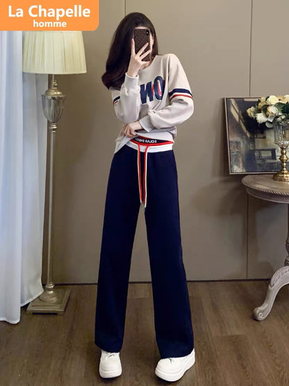La Chapelle European station casual sports suit for women autumn 2023 new fashion sweatshirt wide-leg pants two-piece set