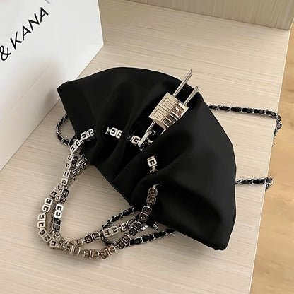 Niche design pleated bag women's spring and summer 2023 new high-end chain handbag black nylon messenger bag