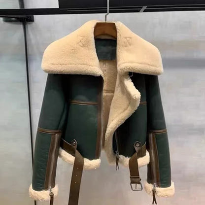 2021 New Motorcycle Clothing for Women Winter Lamb Plush Fur One-piece Imitation Fur Fashionable and Versatile Short Jacket for Women