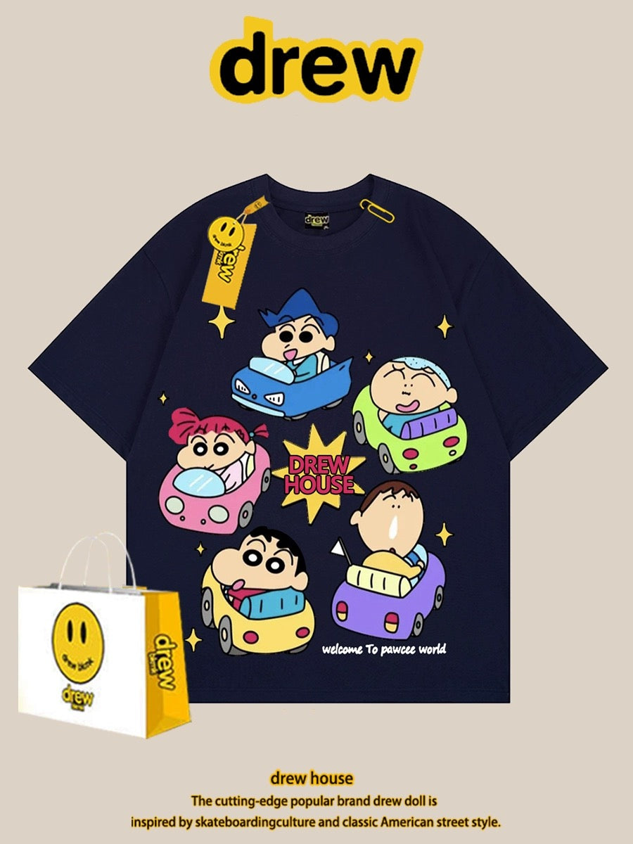 drew smiley face t-shirt short sleeves men and women summer ins European and American trendy brand super mario loose short sleeves versatile couple outfit