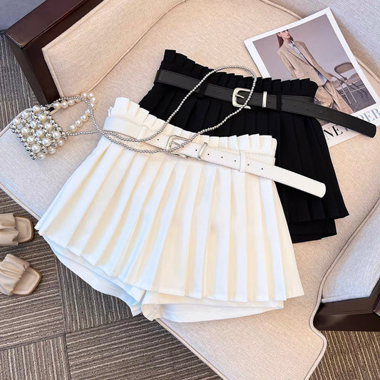 Slim high waist slim pleated shorts skirt women's summer white jk skirt 2023 new women's group A-line skirt