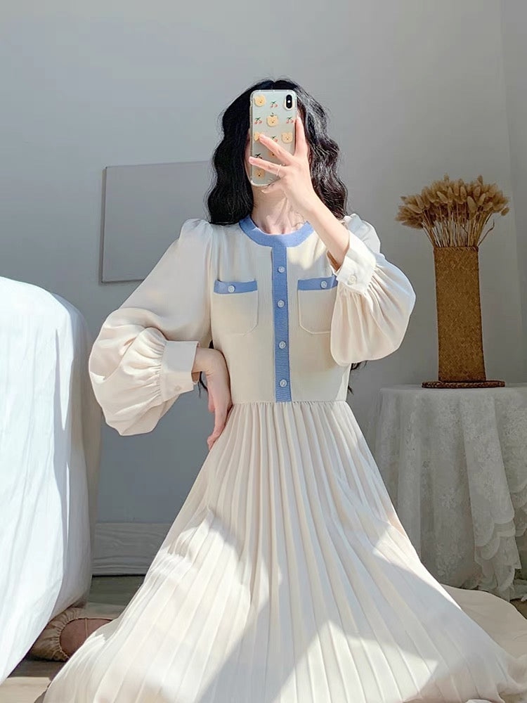 Autumn 2023 new women's skirt long-sleeved slim waist knitted bottoming French style inner design dress