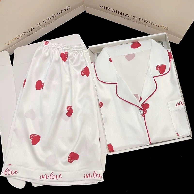 2024 new ice silk pajamas women's short-sleeved summer thin silk can be worn outside home clothes suit spring and summer