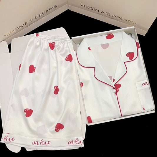 2024 new ice silk pajamas women's short-sleeved summer thin silk can be worn outside home clothes suit spring and summer