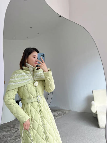 Nori's gentle and ladylike shawl style beaded lace waist slimming French slim down jacket