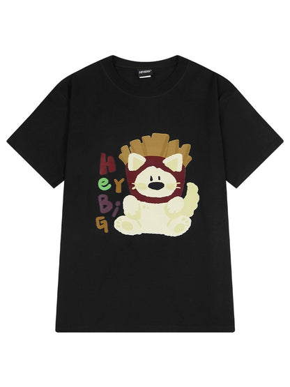 Pure cotton loose American short-sleeved T-shirt for men summer 2024 new couple half-sleeved cartoon men and women trendy brand T-shirt