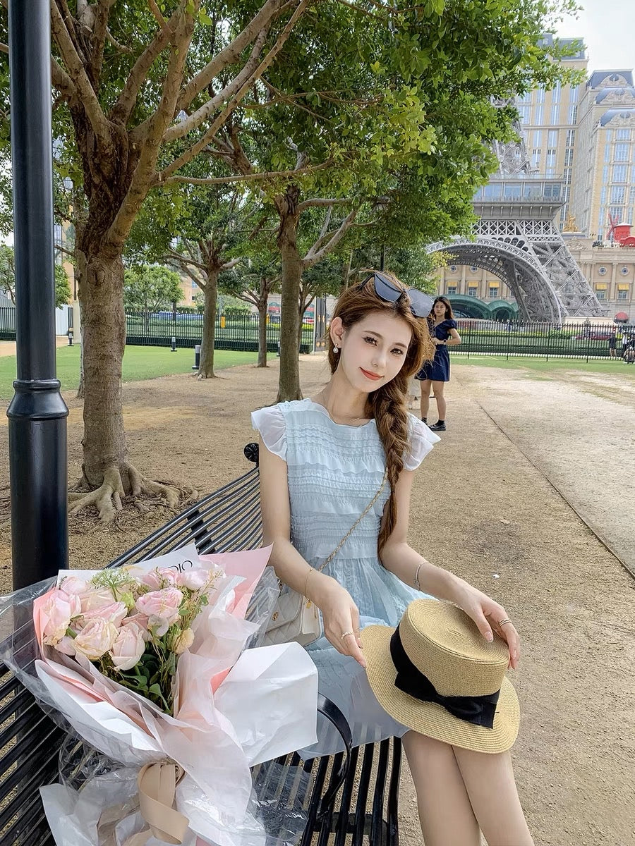 Fish Rabbit's Rabbit Gentle Wind Dress 2023 New Women's Summer Temperament Folded Waist A-Line Skirt