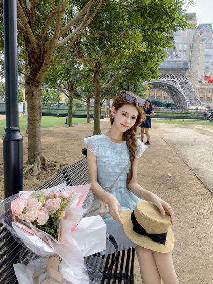 Fish Rabbit's Rabbit Gentle Wind Dress 2023 New Women's Summer Temperament Folded Waist A-Line Skirt