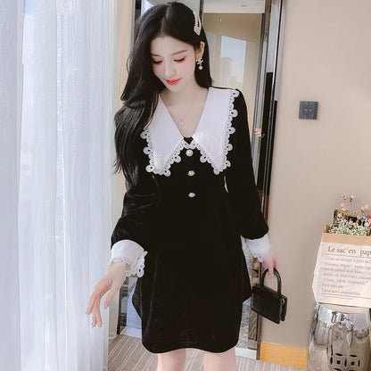 French lady doll collar pink dress for women autumn and winter 2023 new style high-end temperament chic petite dress