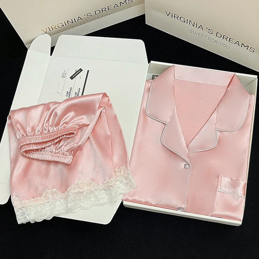 2024 new ice silk pajamas women's short-sleeved summer thin silk can be worn outside home clothes suit spring and summer