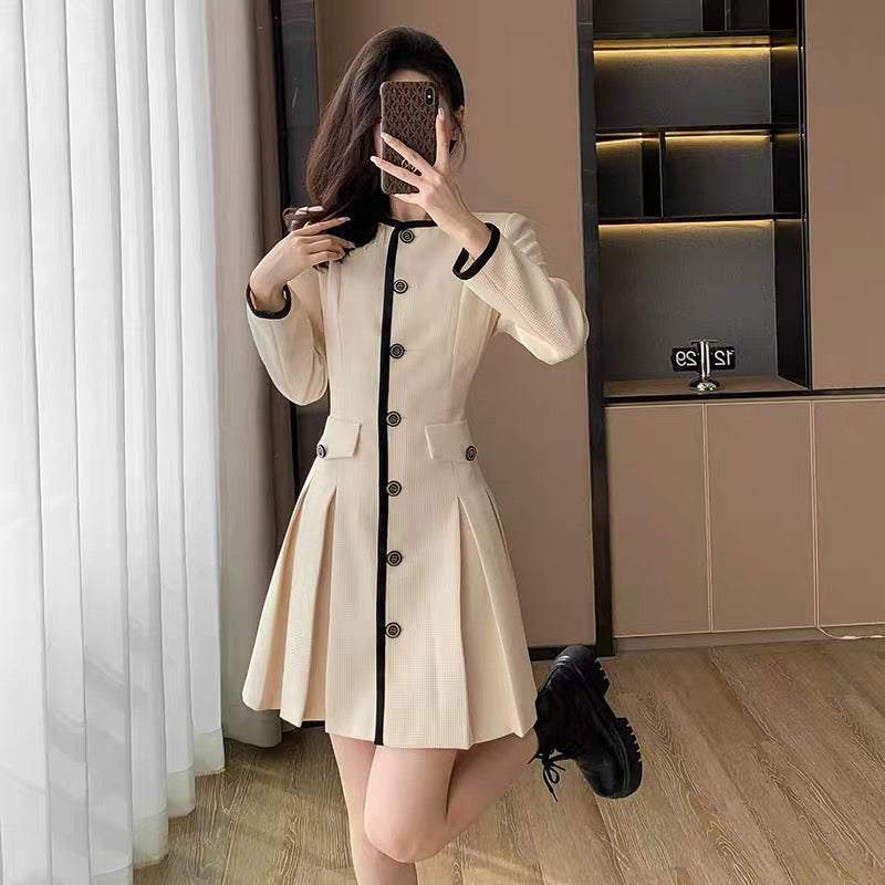 Xiaoxiangfeng Tweed Dress Women's Early Autumn 2023 New French Light Luxury Celebrity Single-breasted Pleated Skirt