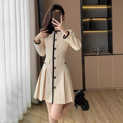 Xiaoxiangfeng Tweed Dress Women's Early Autumn 2023 New French Light Luxury Celebrity Single-breasted Pleated Skirt