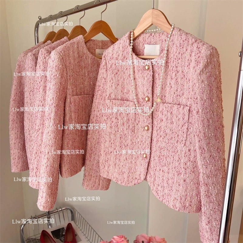 Cherry Blossom Pink ~ Ladies Style French Temperament All-match Small Short Coat Women's Design Sense Gentle Fragrance Top