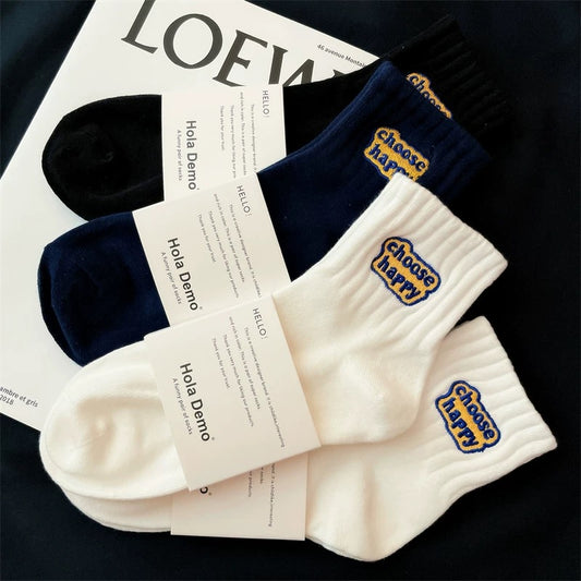 Socks men's short socks summer thin embroidered men's mid-tube socks pure cotton sweat-absorbent breathable long socks trendy men's sports socks