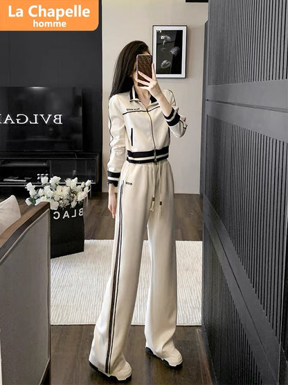 La Chapelle slim-fitting high-end casual sports suit women's autumn 2023 new long-sleeved loose two-piece set