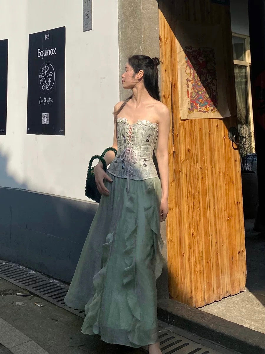 Shaozi [Green Hare] niche retro fishbone adjustable bra for women to wear outside, tube top and inner top for summer