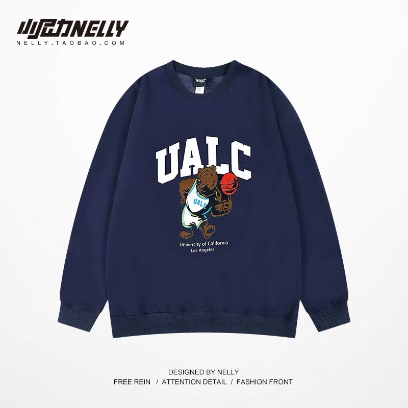ins national trend round neck sweatshirt men's autumn and winter trendy brand design long-sleeved t-shirt plus velvet youth clothes bf style