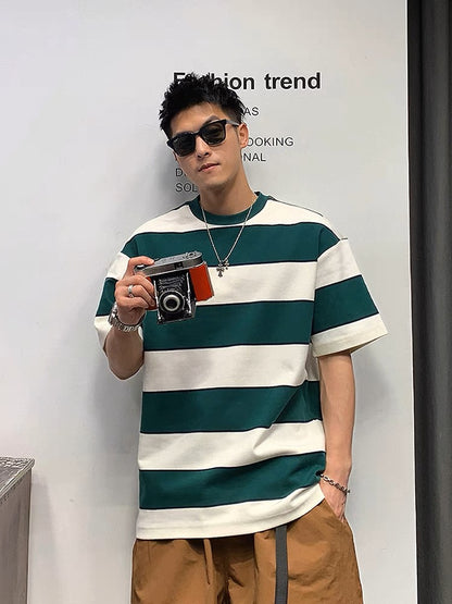Xu Tailang contrast striped sea soul shirt T-shirt men's short-sleeved summer ins fashion brand trend versatile American cotton top