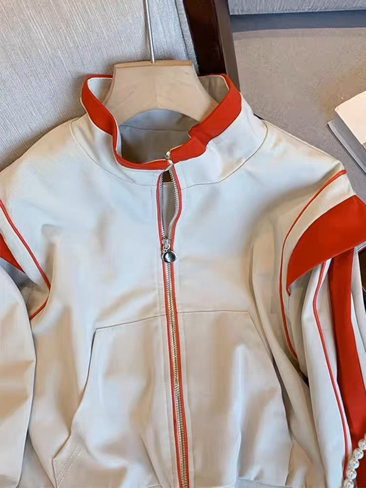 American net red fried street hit color stitching stand-up collar baseball uniform men and women autumn high-level feeling niche couple jacket coat