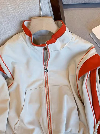 American net red fried street hit color stitching stand-up collar baseball uniform men and women autumn high-level feeling niche couple jacket coat
