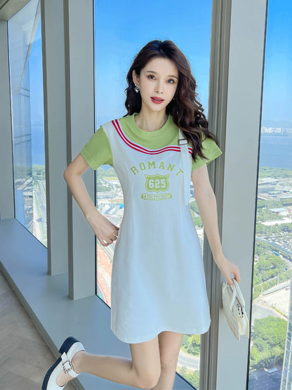 White dress summer 2024 new style women's small tall women's clothing niche design fake two-piece casual skirt