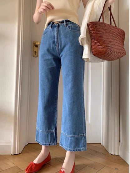 Niche design blue jeans women's autumn 2023 new slimming wide-legged loose small casual pants